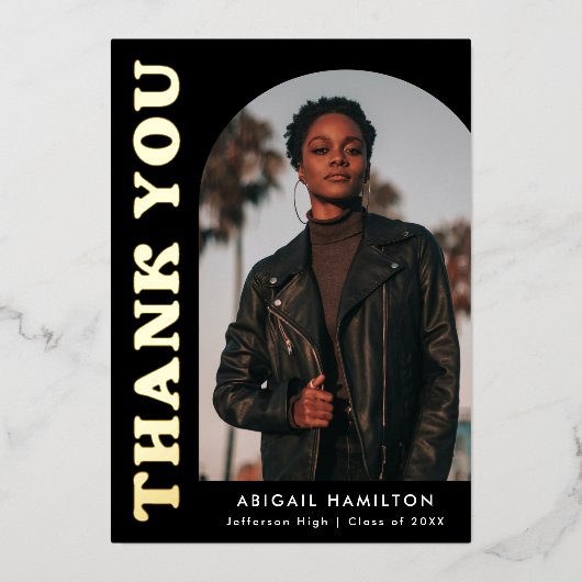 Black Arch Folie Afstuderen Hartelijk dank Uitnodiging (Voorkant)