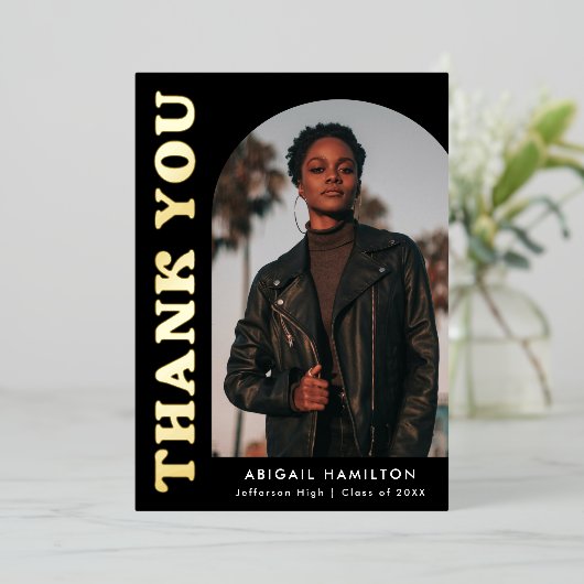 Black Arch Folie Afstuderen Hartelijk dank Uitnodiging (Staand Voorkant)
