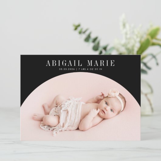 Black Arch Lijst Geboorteaankondiging Kaart (Staand voorkant)