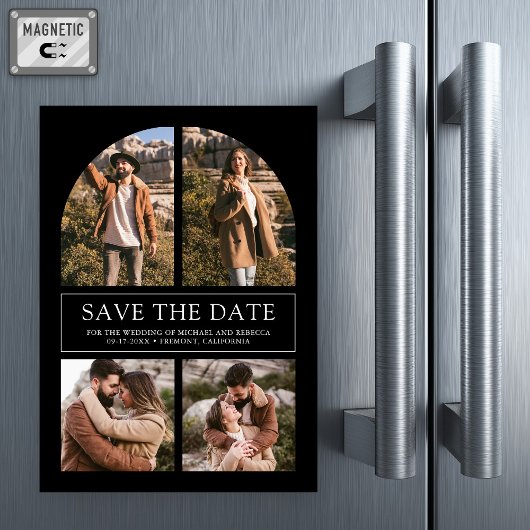 Black Arch Photo Collage Wedding Save the Date Magnetische Uitnodiging