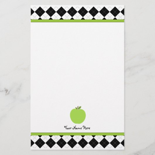 Black Argyle Green Apple Aangepaste leraar Briefpapier (Voorkant)
