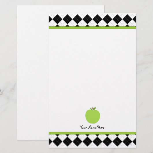 Black Argyle Green Apple Aangepaste leraar Briefpapier (Voorkant / Achterkant)
