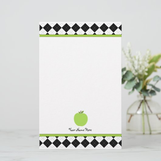 Black Argyle Green Apple Aangepaste leraar Briefpapier (Staand voorkant)
