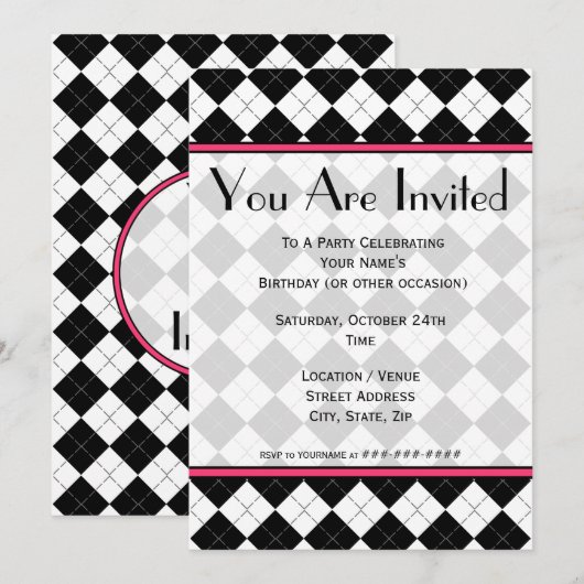 Black Argyle Mode Uitnodiging (Voorkant / Achterkant)