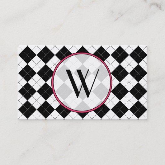 Black Argyle Monogram Mode Visitekaartje (Voorkant)