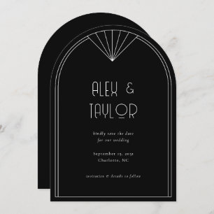 Black Art Deco Arch Lijst Wedding Save the Date Kaart