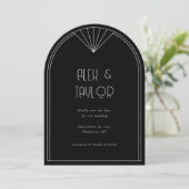 Black Art Deco Arch Lijst Wedding Save the Date Kaart (Staand voorkant)
