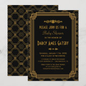 Black Art Deco Baby shower nodigt Kaart (Voorkant / Achterkant)