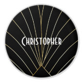 Black Art Deco Design Keramische Knop (Voorkant)