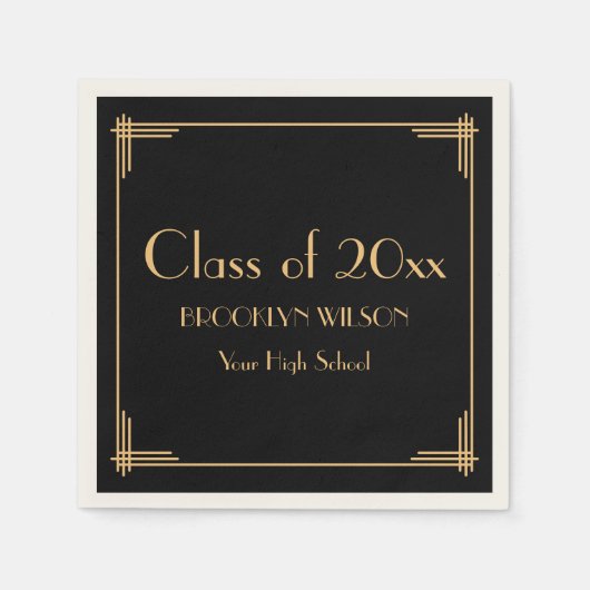 Black Art Deco Graduation Party Servet (Voorkant)