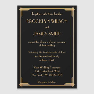 Black Art Deco Great Gatsby Magnet Wedding Invites Magnetische Uitnodiging
