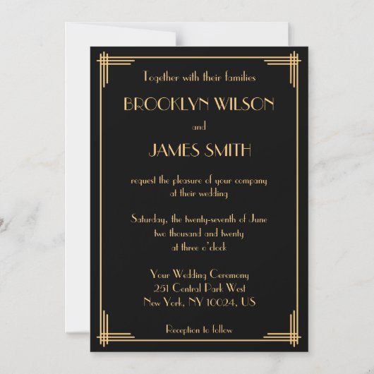 Black Art Deco Great Gatsby Magnet Wedding Invites Magnetische Uitnodiging (Voorkant)