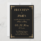 Black Art Deco Great Gatsby Wedding Invitatation Magnetische Uitnodiging (Voorkant)