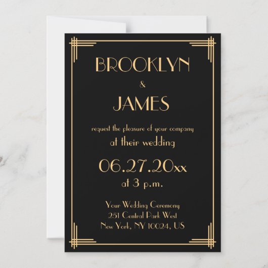 Black Art Deco Great Gatsby Wedding Invitatation Magnetische Uitnodiging (Voorkant)