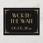 Black Art Deco Great Gatsby Worth the Wait Aankondigingskaart (Voorkant)