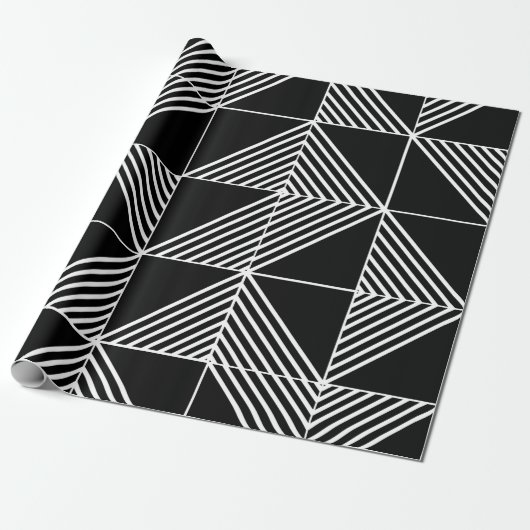 Black Art Deco Lines Cadeaupapier (Uitgerold)
