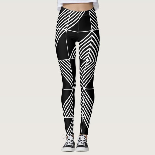 Black Art Deco Lines Leggings (Voorkant)