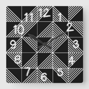 Black Art Deco Lines Vierkante Klok