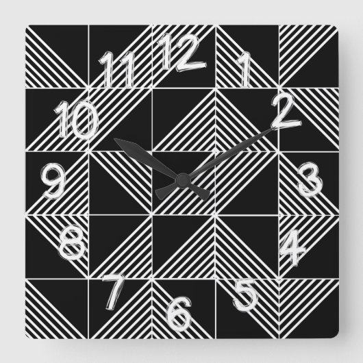 Black Art Deco Lines Vierkante Klok (Voorkant)