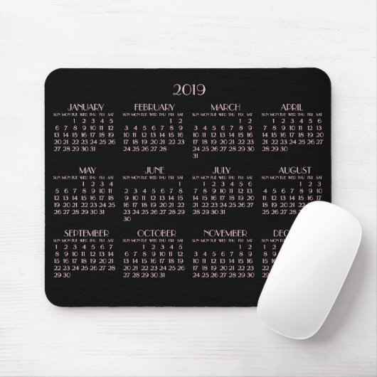 Black Art Deco Pink Yarly Calendar 2019 Mousepad Muismat (Met muis)