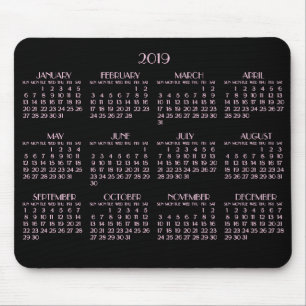 Black Art Deco Pink Yarly Calendar 2019 Mousepad Muismat
