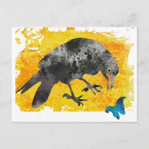 Black Artsy Grunge Crow and Butterfly Briefkaart