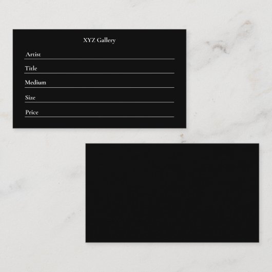 Black Artwork Display Label Card Template (Voorkant / Achterkant)