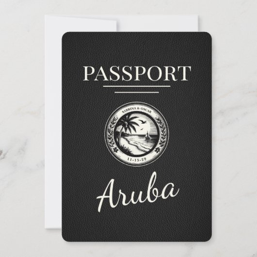 Black Aruba Passport Wedding Invitation Kaart (Achterkant)