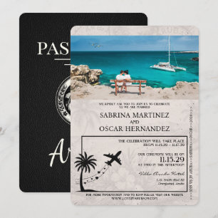 Black Aruba Passport Wedding Invitation Kaart