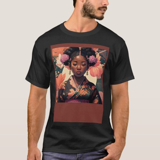 Black Asian woman wearing a kimono Afro Asian T-shirt (Voorkant)