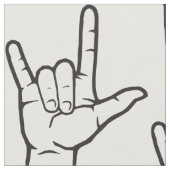 Black ASL I Love You Pattered Fabric Stof (Close Up)