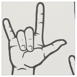 Black ASL I Love You Pattered Fabric Stof