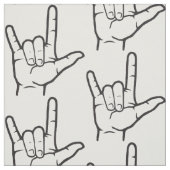 Black ASL I Love You Pattered Fabric Stof (Swatch)