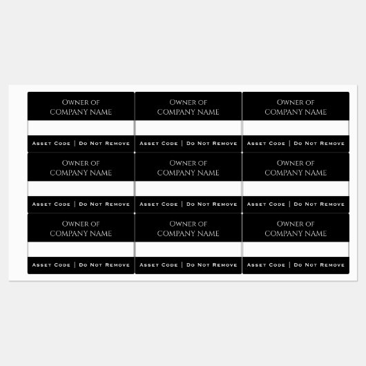 Black Asset Labels | Aangepaste bedrijfseigendomme (Vel)