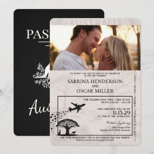 Black Australia Passport Wedding Kaart