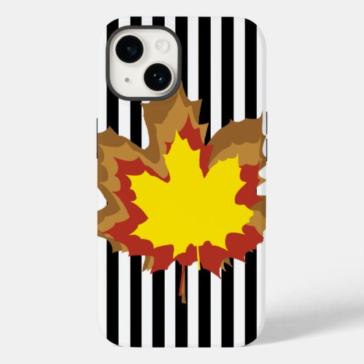 Black Autumnal Stripes met Leaves Case-Mate iPhone Case (Achterkant)