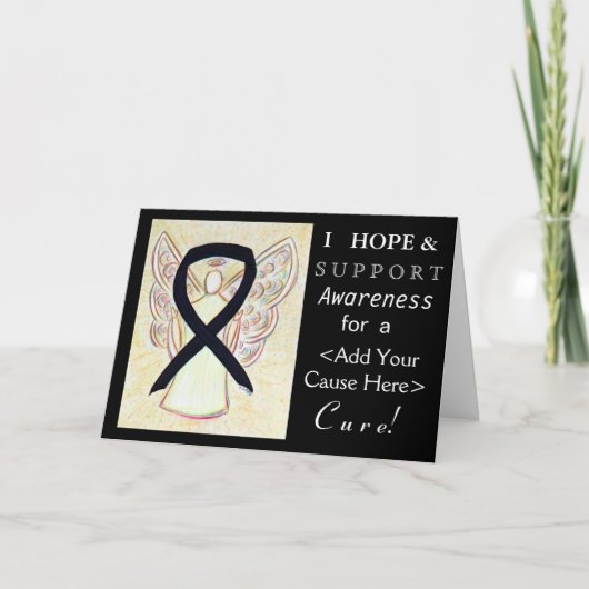 Black Awareness Ribbon Angel Custom Want Kaarten (Voorkant)