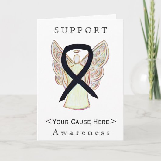 Black Awareness Ribbon Angel Gepersonaliseerd Card Kaart (Voorkant)