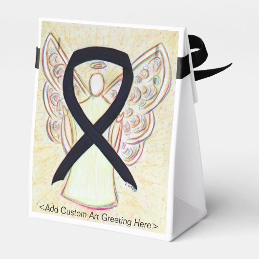 Black Awareness Ribbon Angel Party Favor Boxes Bedankdoosjes (Achterkant)