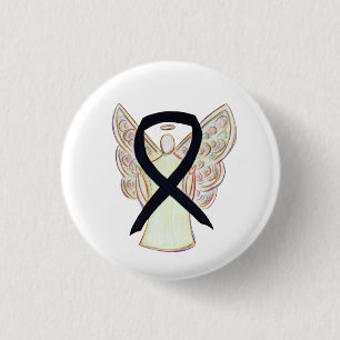 Black Awareness Ribbon Art Gepersonaliseerd Angel  Ronde Button 3,2 Cm
