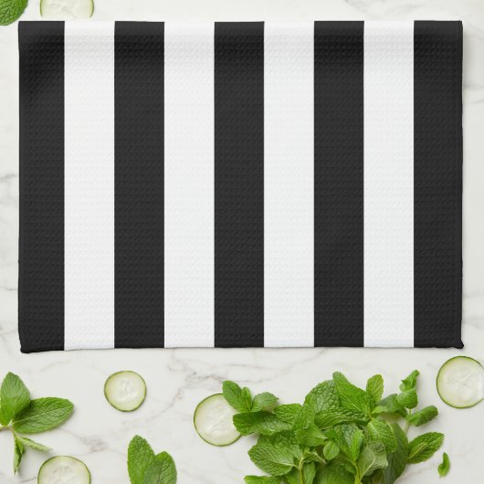 Black Awning Stripe Theedoek (Gevouwen)