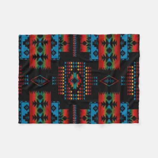 BLACK Aztec afdrukken Fleece Deken (Voorkant (Horizontaal))