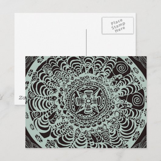 Black Aztec Mandala Briefkaart (Voorkant / Achterkant)