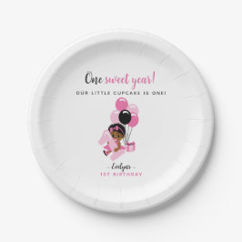 Black Baby Girl First Birthday Pink Balloon Papieren Bordje