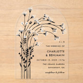 Black Baby's Breath Arch Wedding Acryl Uitnodigingen (Voorkant)