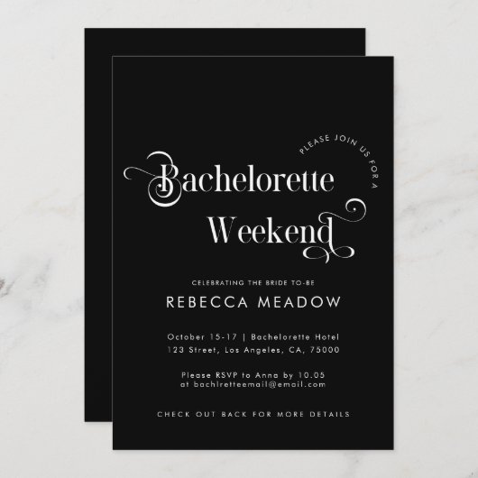 Black Bachelorette Party van Whimsical Retro Scrip Kaart (Voorkant / Achterkant)