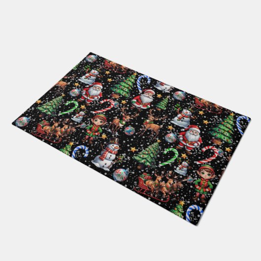 Black Background Christmas Decorative Pattern Deurmat (Schuin)