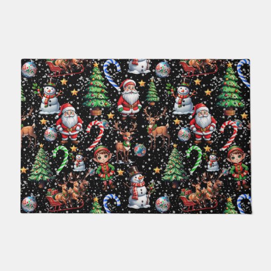 Black Background Christmas Decorative Pattern Deurmat (Voorkant)