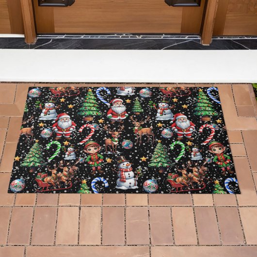 Black Background Christmas Decorative Pattern Deurmat