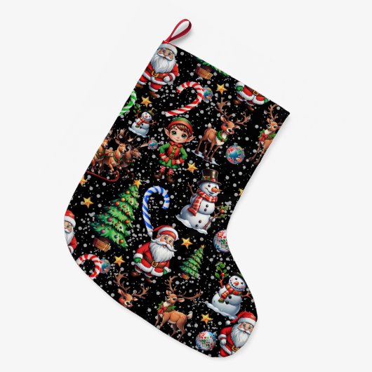 Black Background Christmas Decorative Pattern Grote Kerstsok (Voorkant (Hangend))